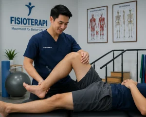 Gambar seorang fisioterapis profesional sedang memberikan treatment terapi kepada pasien di ruang fisioterapi - Fisiohome