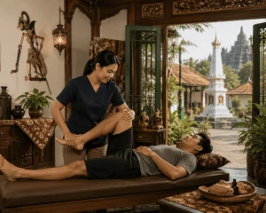 Seorang fisioterapis sedang memberikan terapi kepada pasien dengan penuh perhatian dan profesionalisme - Fisiohome 