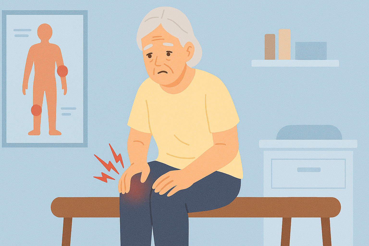 Gambar animasi seorang nenek sedang kesakitan pada kakinya