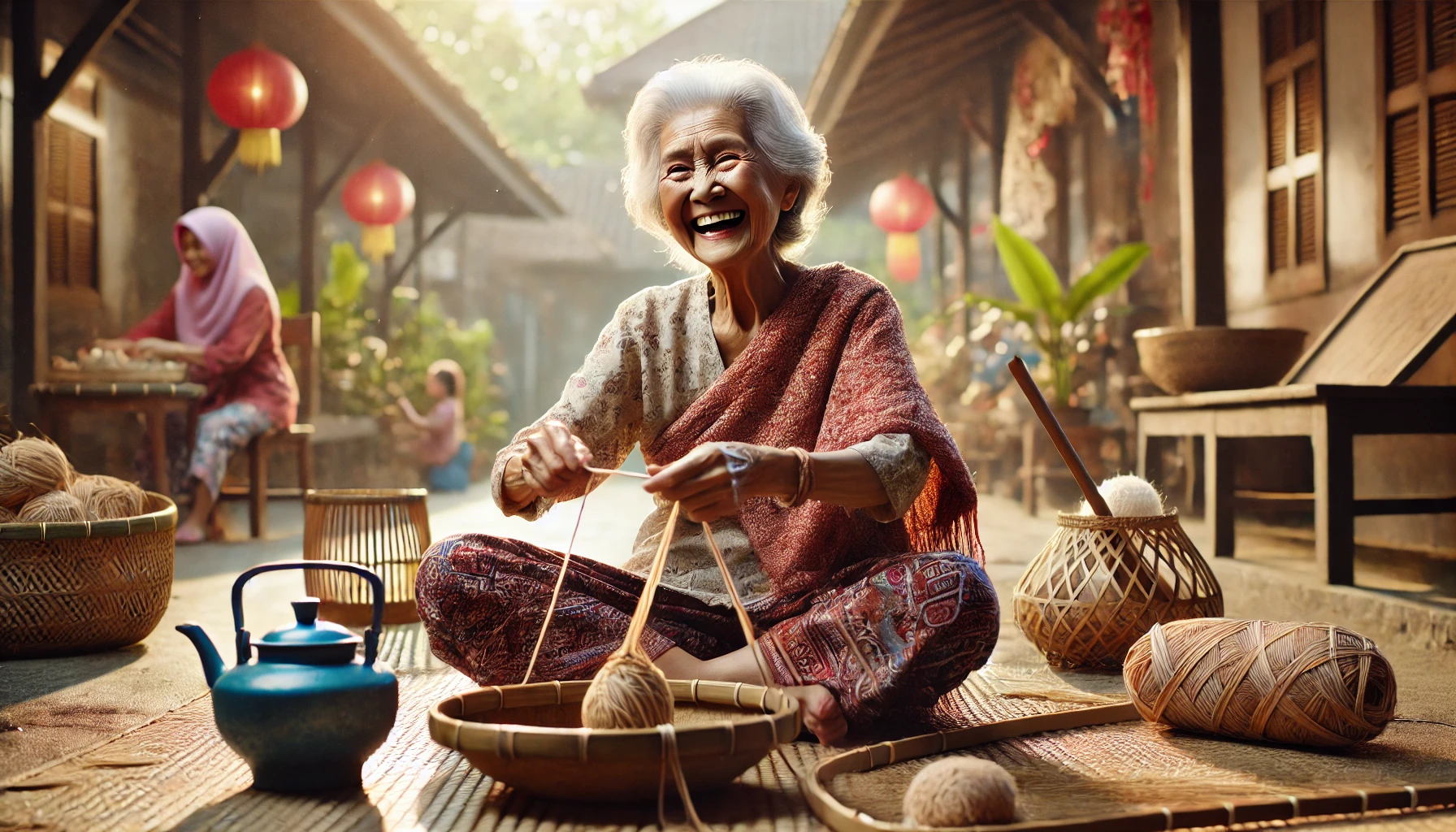 Gambar seorang nenek sedang tersenyum