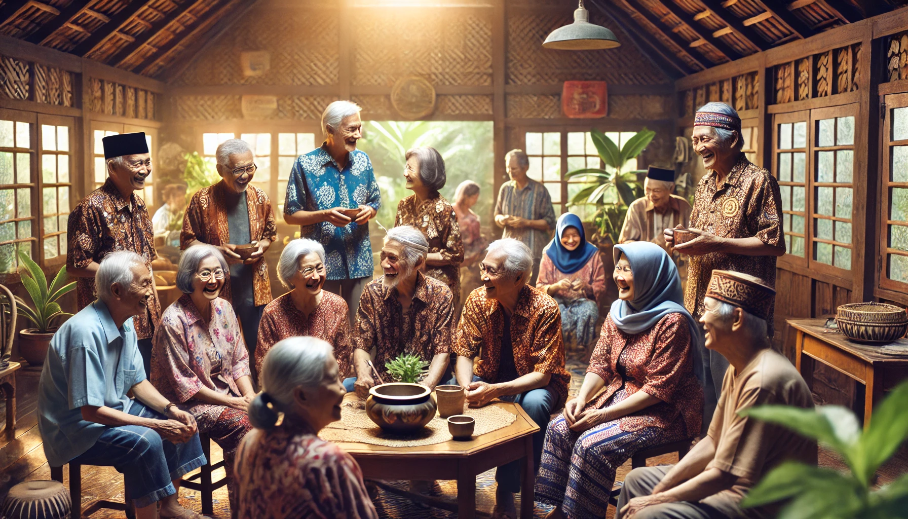 Gambar orang tua sedang berkumpul dan bersenang - senang
