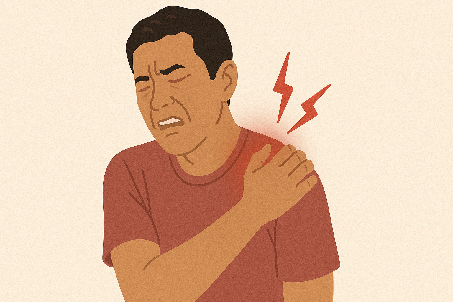 Ilustrasi seorang kakek yang tampak kesakitan sambil memegang bagian lehernya