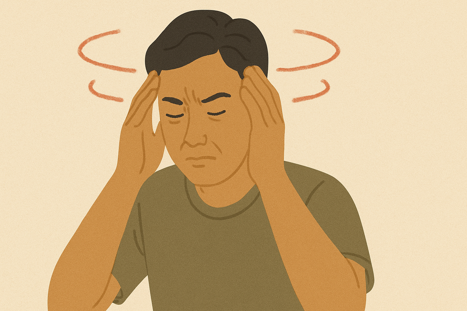 Ilustrasi animasi seseorang memegang kepala dengan ekspresi kesakitan.