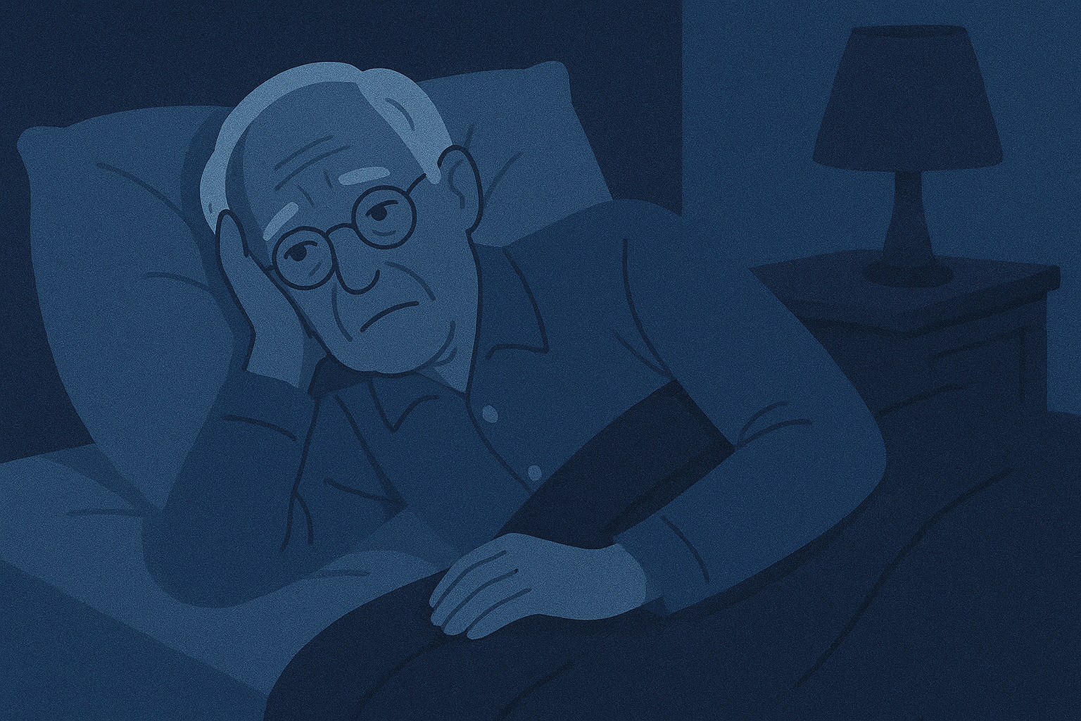 Gambar animasi seorang lansia yang sedang susah tidur