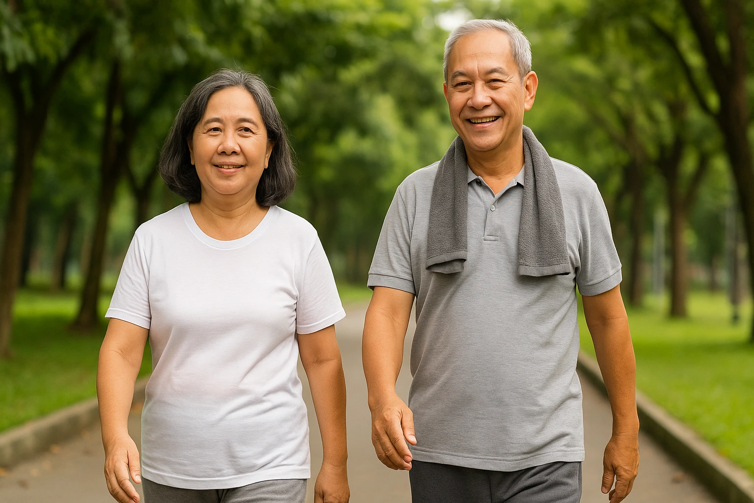 Gambar seorang kakek dan nenek sedang berolahraga