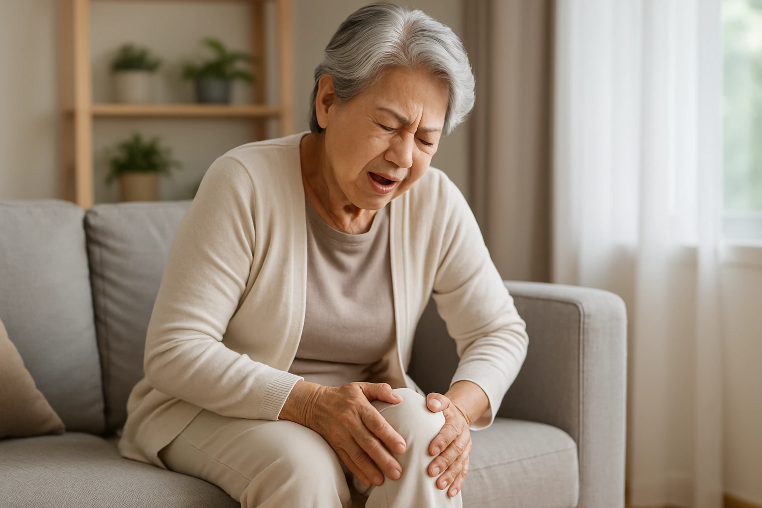 Gambar seorang nenek sedang kesakitan di kaki