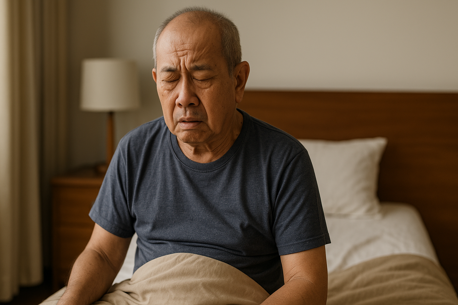 Gambar kakek lansia yang sedang mengalami serangan stroke dengan ekspresi kesakitan